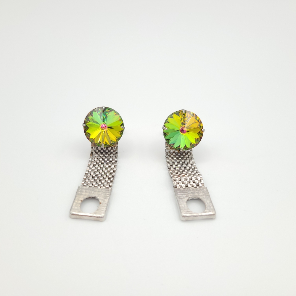 Vintage Rainbow Rivoli Crystal Silver Tone Mesh Cufflinks - Picture 2 of 12